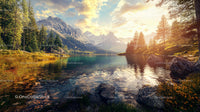 Tranquil Mountain Lake with Pine Trees and Majestic Peaks