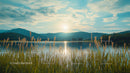 Serene Sunset with Mountains Reflected in a Calm Lake