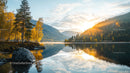 Serene Mountain Lake at Sunrise with Autumn Foliage