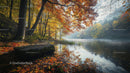 Misty Autumn Morning by a Serene Lake with Vibrant Foliage