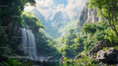 Lush Mountain Landscape with Waterfall and Greenery