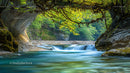 Tranquil Waterfall Surrounded by Lush Green Foliage