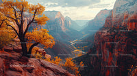 Golden Tree Overlooking Majestic Canyon in Autumn