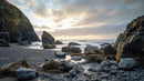 Sunset Over Rugged Rocky Coastline with Serene Ocean View