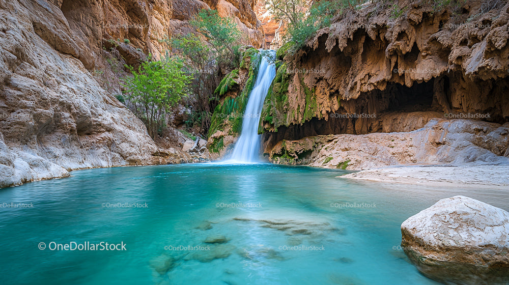 Turquoise Waterfall in a Desert Oasis