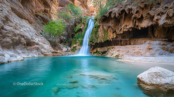 Turquoise Waterfall in a Desert Oasis