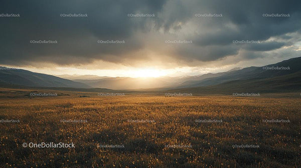 Golden Sunset Over Vast Mountain Landscape