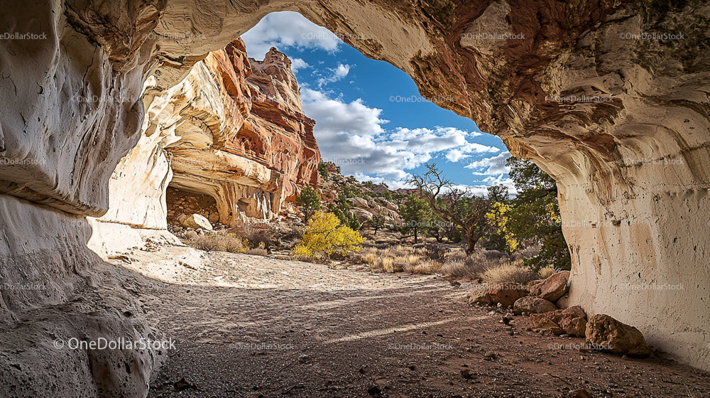 Scenic View From a Sandstone Cave Opening