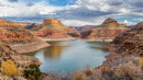 Scenic Canyon and Lake with Majestic Red Rock Formations