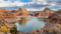 Scenic Canyon and Lake with Majestic Red Rock Formations