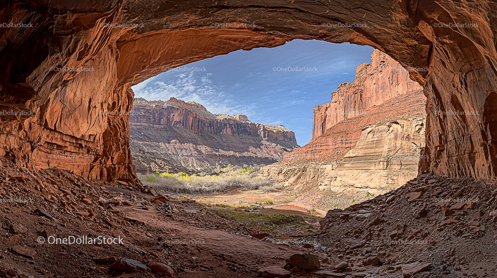 Breathtaking View from a Sandstone Cave in the Desert