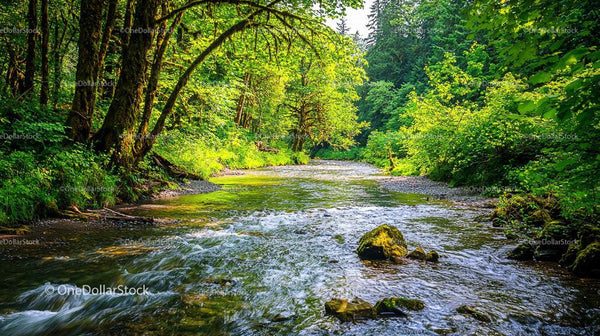 Tranquil River Flowing Through Lush Forest Landscape