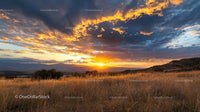 Breathtaking Sunset Over Tranquil Grassland Landscape