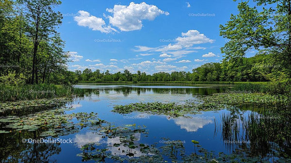 Idyllic Lake View with Reflective Waters and Blue Sky