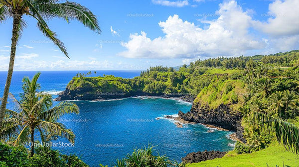Tropical Island with Lush Greenery and Blue Ocean