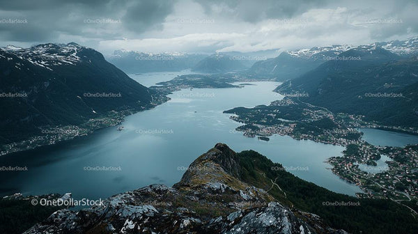 Breathtaking Aerial View of a Serene Nordic Fjord