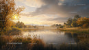 Peaceful Autumn Lake at Sunrise with Misty Horizon
