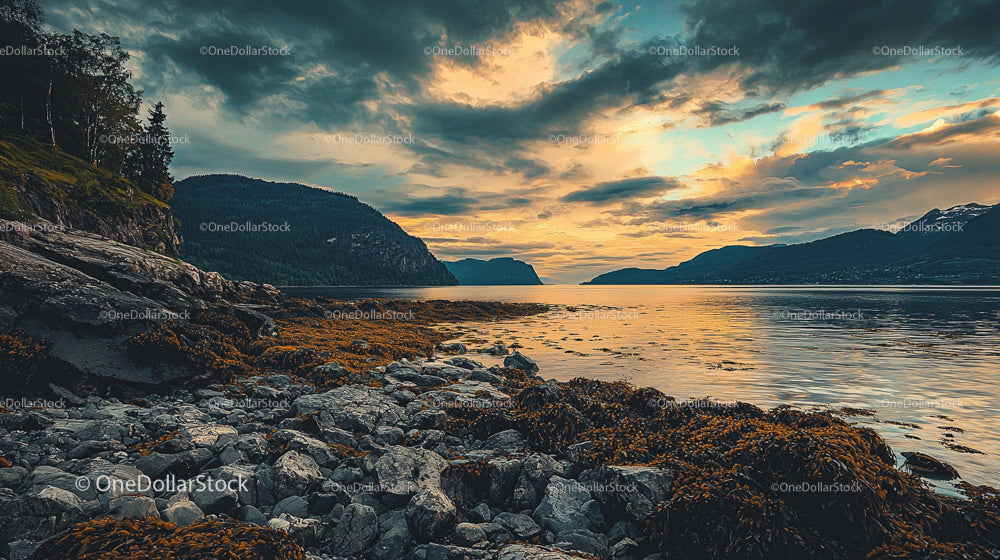 Dramatic Sunset Over Serene Norwegian Fjord