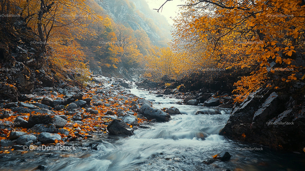 Tranquil Autumn River with Vibrant Golden Leaves