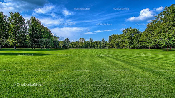 Expansive Green Lawn Under a Blue Sky