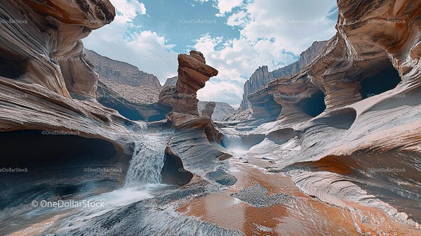 Breathtaking Canyon with Waterfall and Unique Rock Formations