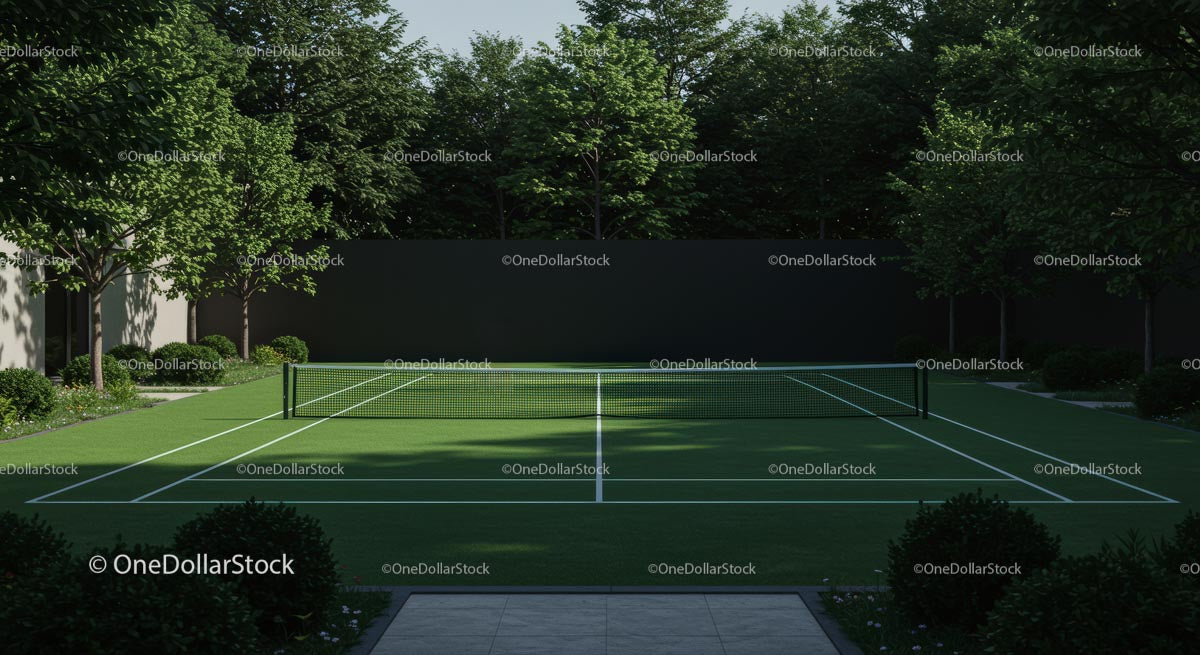 Lush Outdoor Tennis Court Surrounded by Greenery