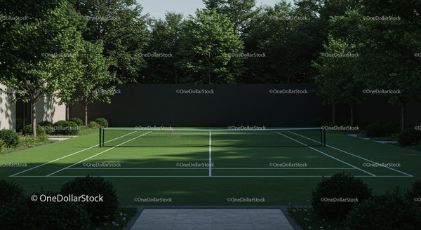 Lush Outdoor Tennis Court Surrounded by Greenery