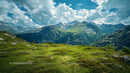 Breathtaking Alpine Landscape with Green Meadows and Majestic Peaks