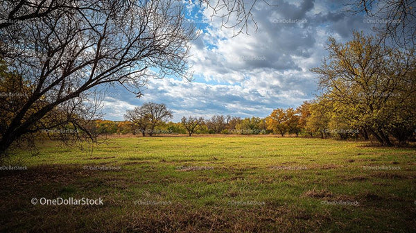 Idyllic Autumn Landscape with Dramatic Cloudy Sky