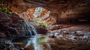 Majestic Cave with Waterfall and Sunlit Entrance