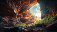 Scenic Cave Entrance with Vibrant Rock Formations