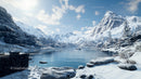 Majestic Snow-Covered Mountains and Tranquil Frozen Lake