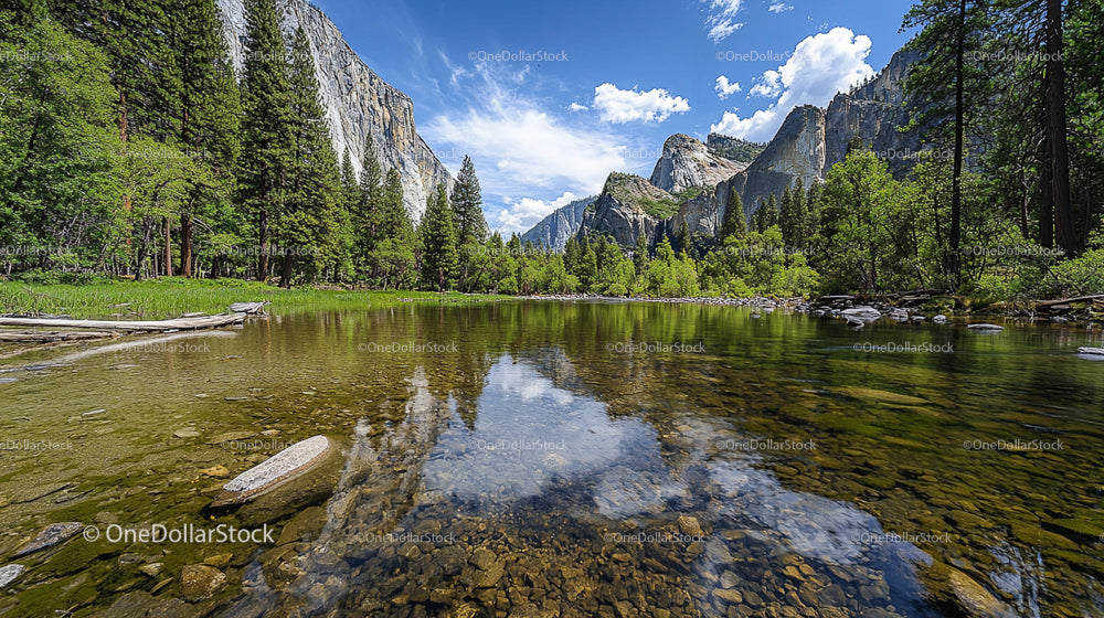 Scenic View of Yosemite Valley with River and Mountains