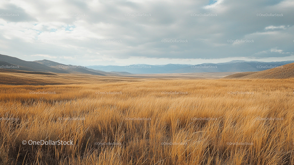 Golden Plains with Majestic Mountain Backdrop