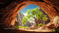 Vibrant Tree Illuminated by Sunlight in Gold Cave
