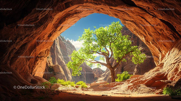 Vibrant Tree Illuminated by Sunlight in Gold Cave