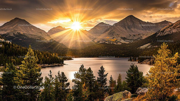 Golden Sunset Over Majestic Mountain Lake