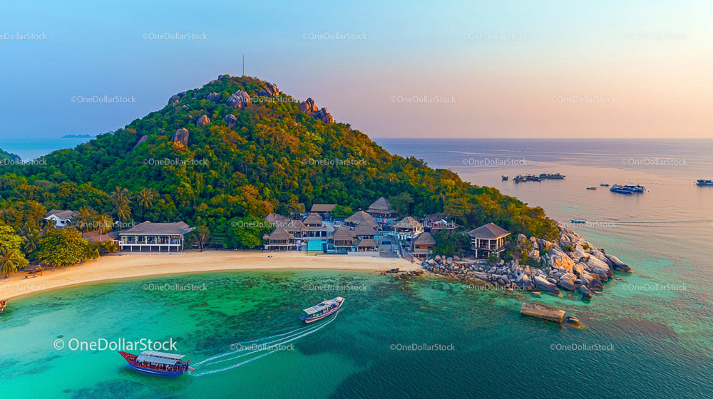 Stunning Tropical Island Beach Resort at Sunset