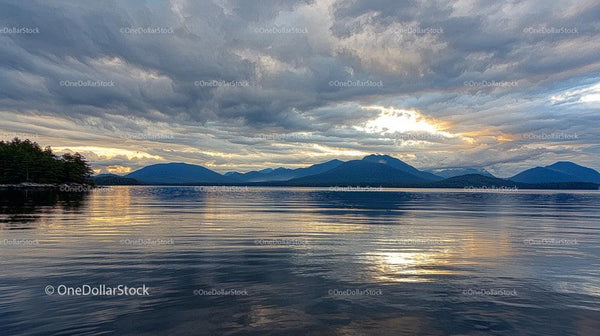 Scenic Lake and Mountain View at Sunset