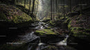 Serene Forest with Mossy Rocks and Gentle Stream