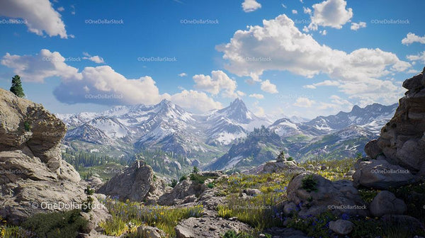 Breathtaking Mountain Landscape with Snowy Peaks and Blue Sky