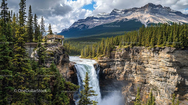 Majestic Waterfall in the Rugged Canadian Rockies