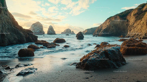 Dramatic Rocky Coastline with Ocean Waves and Cliffs