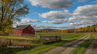 Red Barn in Vibrant Autumn Countryside with Cloudy Sky