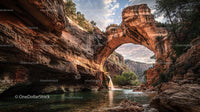 Majestic Natural Arch Over Serene Canyon River