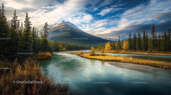 Serene River Flowing Through Majestic Mountain Landscape