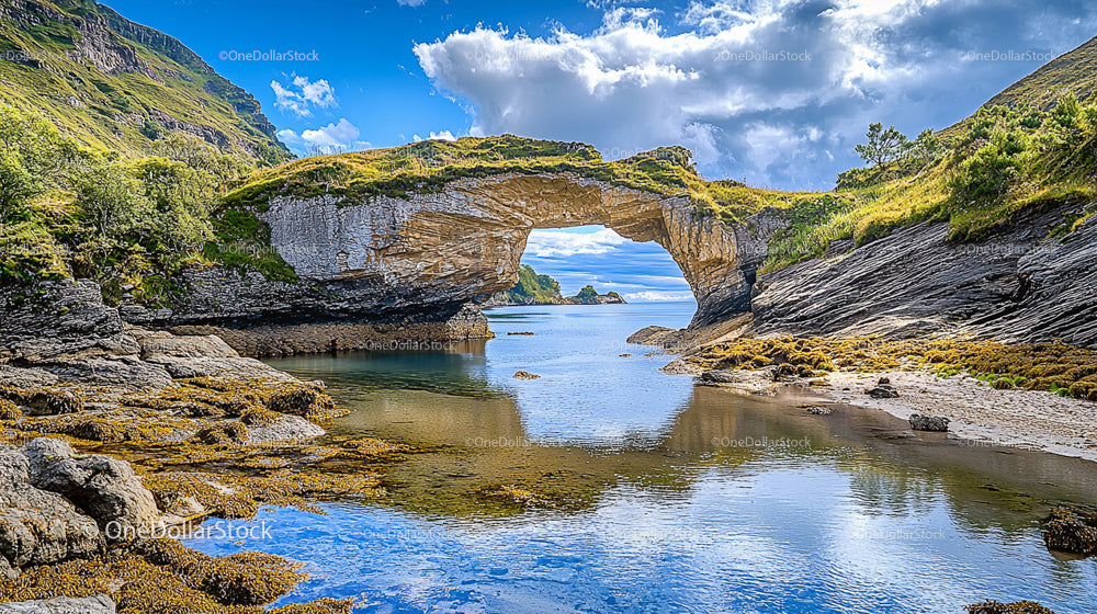 Scenic Natural Arch Over Tranquil Coastal Waters