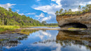Scenic River with Forest Reflection and Rocky Cliff