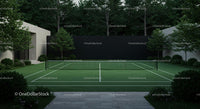 Modern Tennis Court Surrounded by Lush Greenery