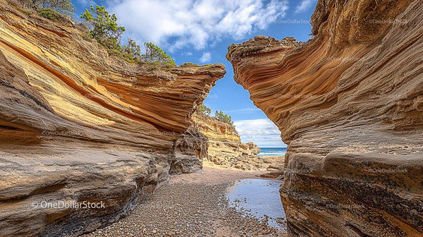 Majestic Sandstone Cliffs Framing a Serene Ocean View